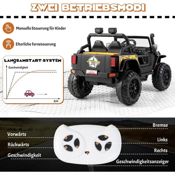 Batteridrevet elektrisk køretøj til børn med fjernbetjening 123,5 x 70,3 x 71,3 cm sort
