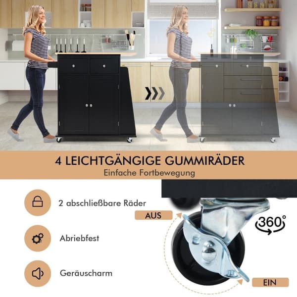 Köksö med förvaring Rullande Gummi Trä Serveringsvagn 88 x 46 x 89,5 cm Svart