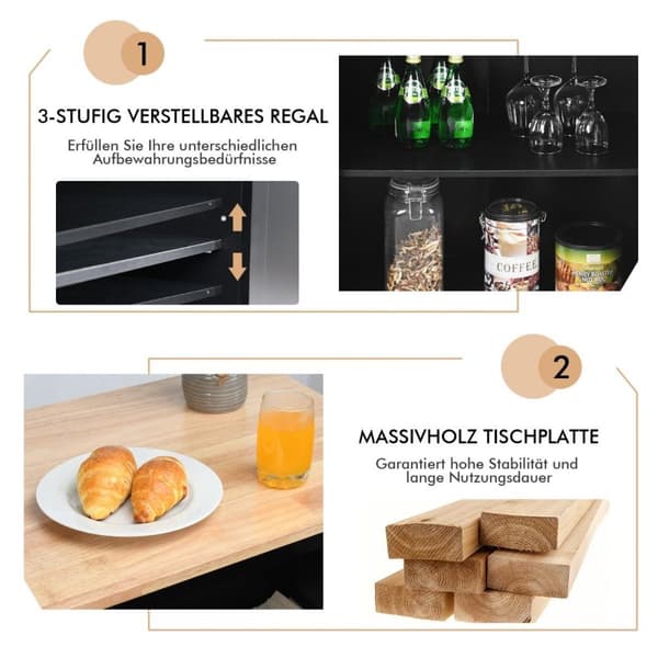 Köksö med förvaring Rullande Gummi Trä Serveringsvagn 88 x 46 x 89,5 cm Svart