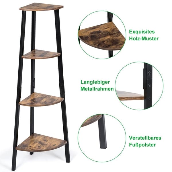 Industriell hjørnehylle plantehylle med 4 nivåer 34 x 34 x 124,5 cm brun + svart