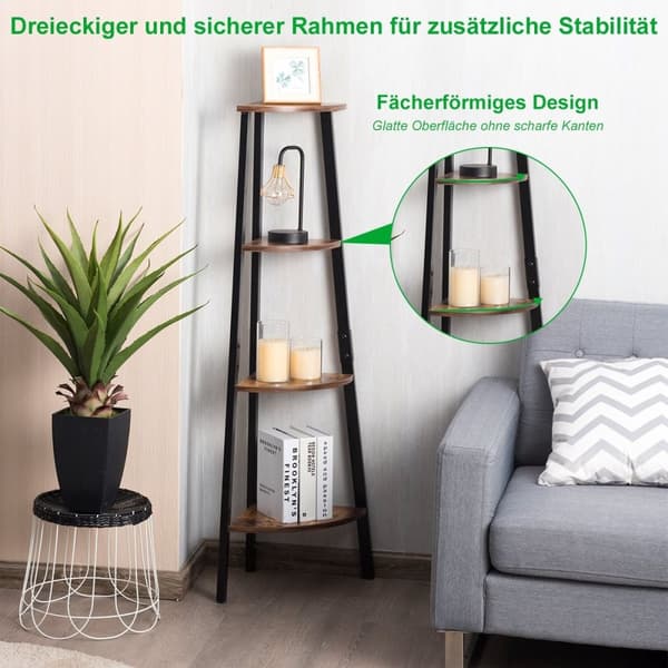 Industriell hjørnehylle plantehylle med 4 nivåer 34 x 34 x 124,5 cm brun + svart