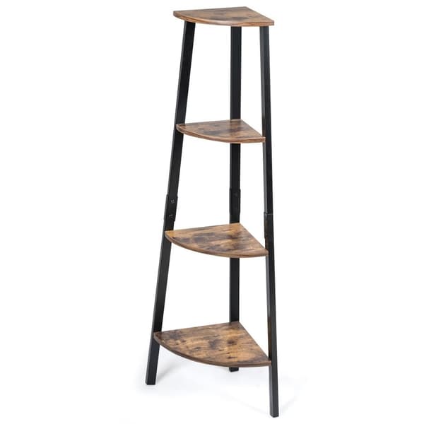 Industriell hjørnehylle plantehylle med 4 nivåer 34 x 34 x 124,5 cm brun + svart