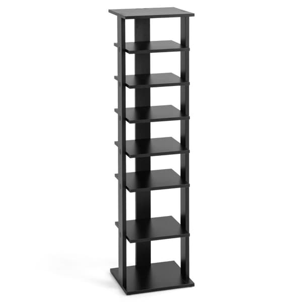Puinen kenkäteline 8-tasoinen kenkäteline Kengänjärjestäjä pystysuora 27,5x26,5x110cm musta