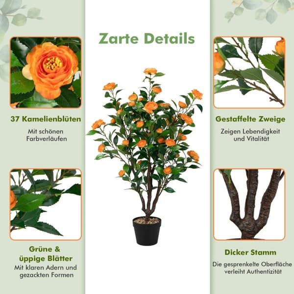 Konstgjord Camellia Tree Fake Blommande Camellia Plant Grön + Gul