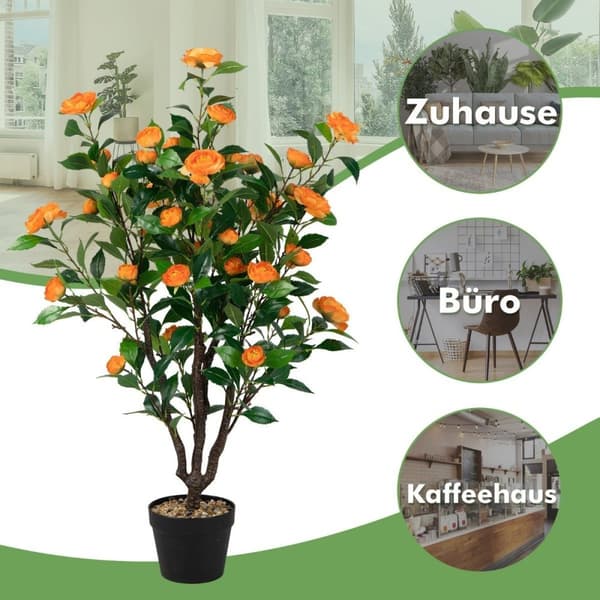 Konstgjord Camellia Tree Fake Blommande Camellia Plant Grön + Gul