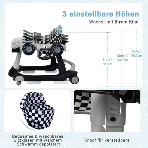4 i 1 rullator sammenleggbar rullator grå
