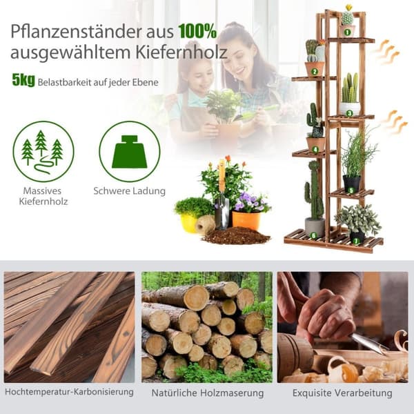 Blomsterhylde 6-lags plantestativ i træ 50 x 21 x 124 cm brun