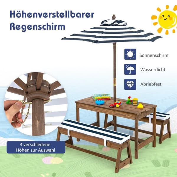 Piknikbord med parasoll & benker bord og benksett blå