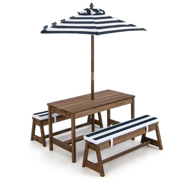 Piknikbord med parasoll & benker bord og benksett blå
