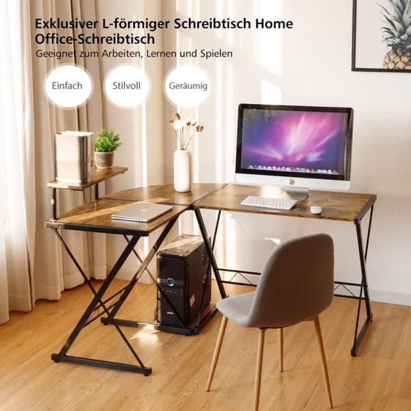 Hörnskrivbord L-format datorbord av trä 147 x 112 x 79 cm brun