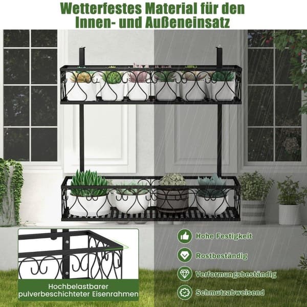 Hengende hylle 2-lags urtepotteholder 60 x 33 x 59 cm sort
