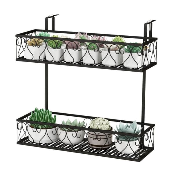 Hengende hylle 2-lags urtepotteholder 60 x 33 x 59 cm sort