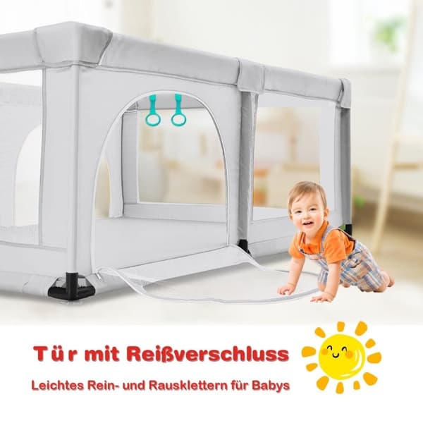 Babykravlegård med 50 legebolde kravlegård med net og lynlås 120 x 190 cm grå