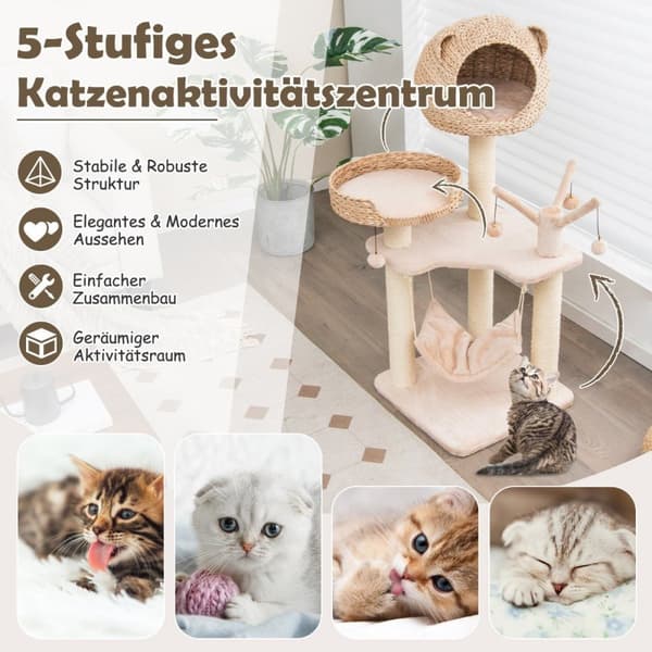 121 cm korkea kissapuu kiipeilypuu kissaluolalla luonnollinen
