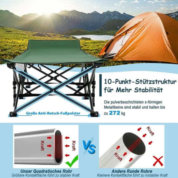 Campingsäng slitstark resesäng med nackstöd 190 x 70 x 54 cm grön