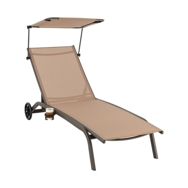 Patio solseng utendørs solstol med hjul strand solseng laget av metall brun