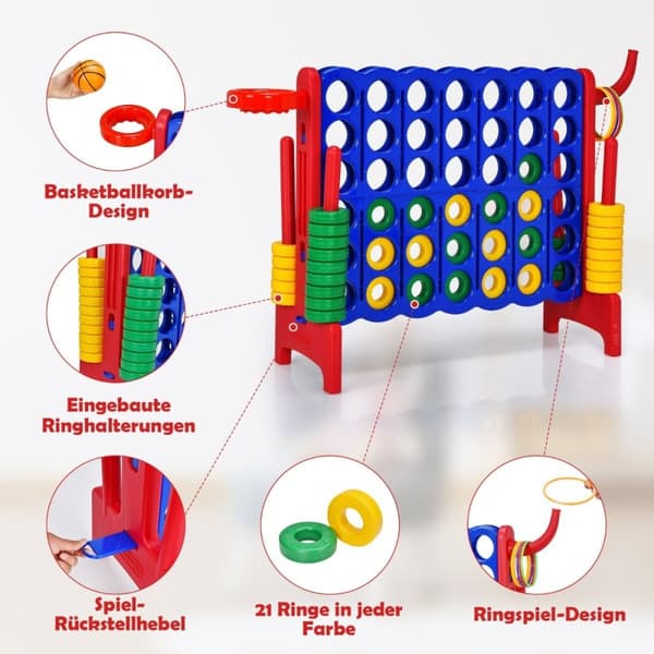 Stort 4-på-rad Jumbo 4-på-rad-sett 84 x 33 x 79 cm blå + rød