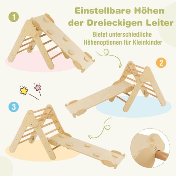 Trekantet klatrelekesett for småbarn med naturlig klatretrekant