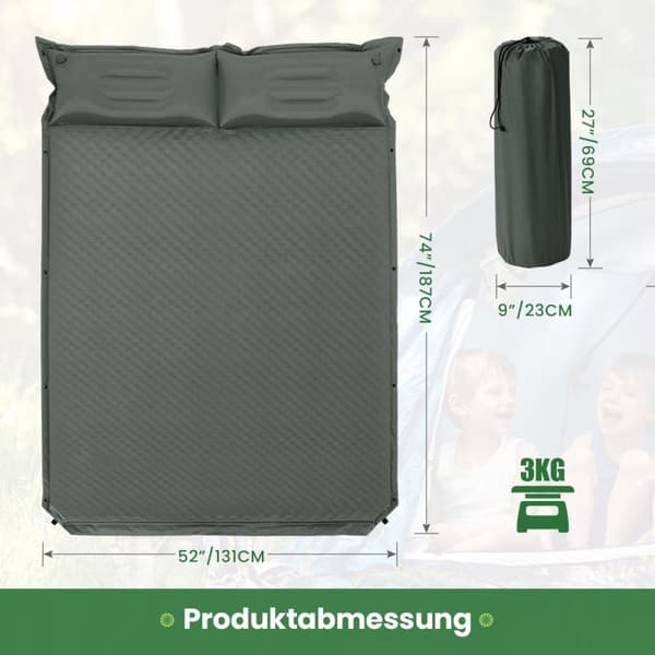Självuppblåsande Campingmatta Bekväm utomhusliggmatta 186 x 130 x 4cm Grön
