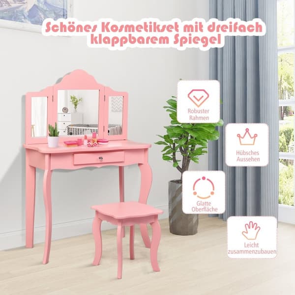 Sminkebord sminkebord og krakksett for barn 70 x 34 x 103 cm rosa
