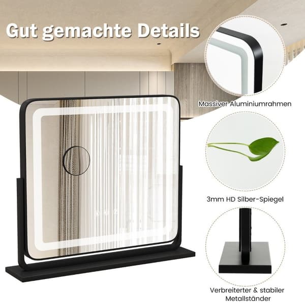 Pöytä LED valaistu peili Meikkipeili valoilla 56 x 12 x 48 cm musta