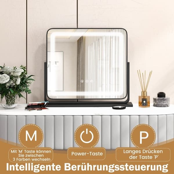 Pöytä LED valaistu peili Meikkipeili valoilla 56 x 12 x 48 cm musta