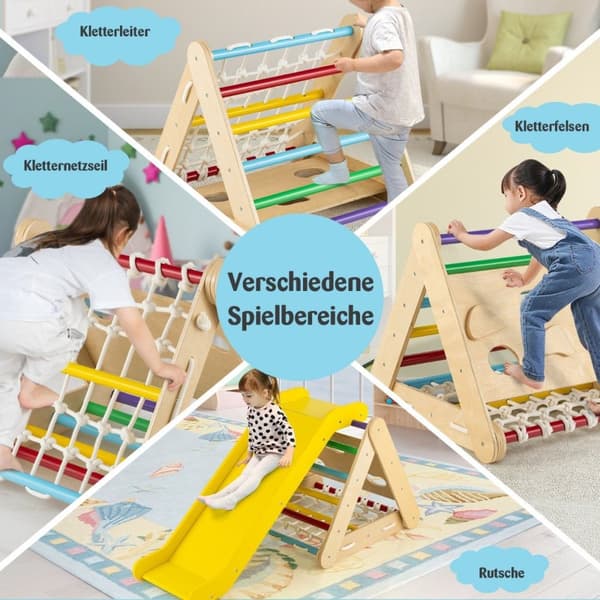 Kiipeilylelu taaperoille Kolmion muotoinen 4-in-1-kiipeilyteline, jossa on monivärinen ramppi