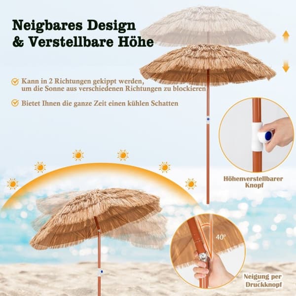 Hawaiian Beach Paraply med Bärväska & Tilt Design Bord Paraply 175 cm