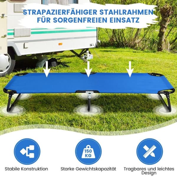 Bærbar sammenklappelig campingseng 190 cm lang stof soveseng Blå