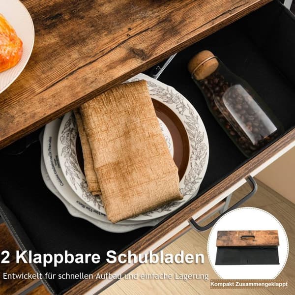 100 cm konsollbord med 2 stoffskuffer 3-lags sidebord Rustikkbrun