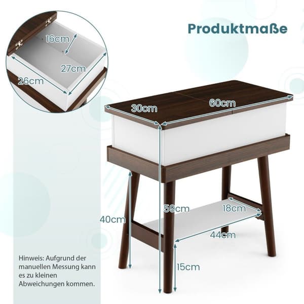 Sammenleggbar sofabord med 180° sammenleggbar topp 60 x 30 x 60 cm mørkebrunt