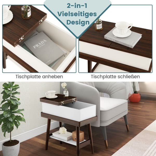 Sammenleggbar sofabord med 180° sammenleggbar topp 60 x 30 x 60 cm mørkebrunt