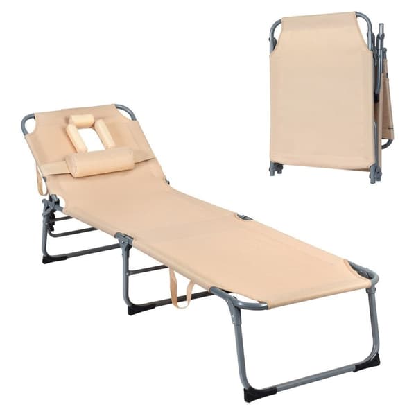 Justerbar solseng sammenleggbar strandseng med pute 194 x 61 x 35,5 - 86,5 cm beige