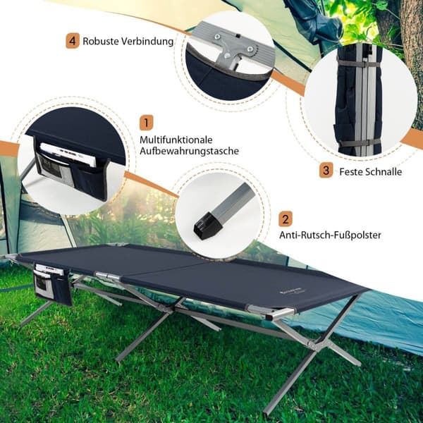 Sammenklappelig feltseng XXL 214,5 x 106 cm campingseng med sidelomme