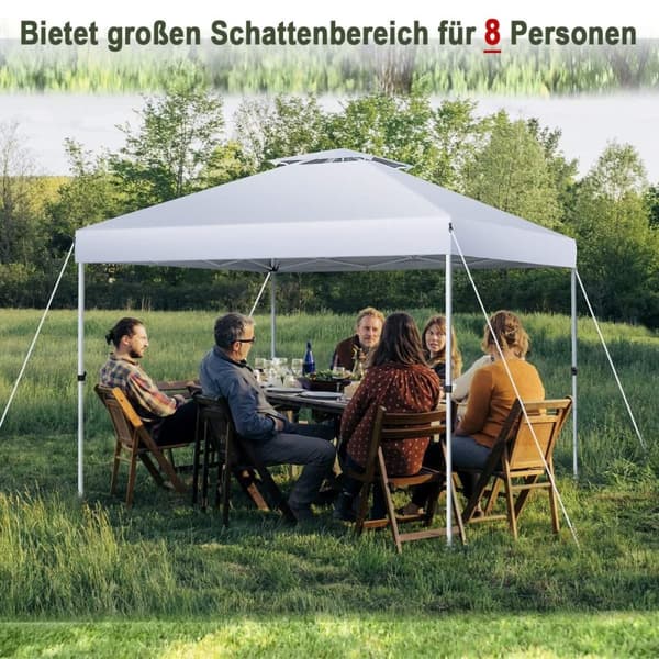 Pop-up kapelltält utomhus partytält med justerbar höjd 305 x 305 cm silvervit