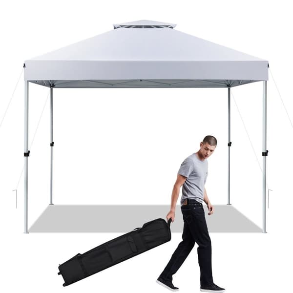 Pop-up kapelltält utomhus partytält med justerbar höjd 305 x 305 cm silvervit