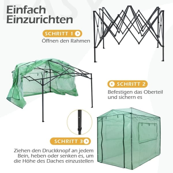 Bærbart pop-up drivhus Walk-in hage drivhus 180 x 250 x 230 cm Grønn