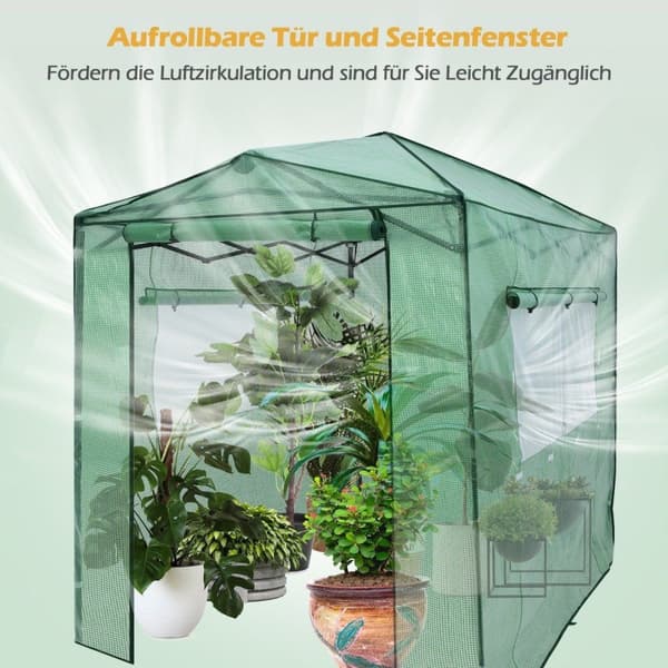 Bærbart pop-up drivhus Walk-in hage drivhus 180 x 250 x 230 cm Grønn