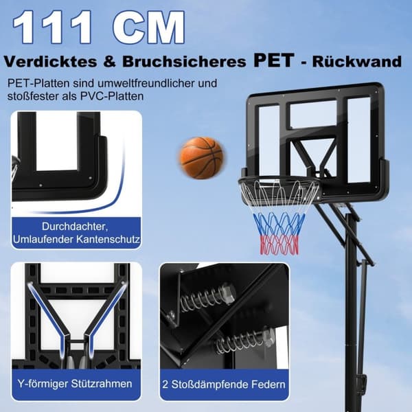Basketställning 245-305 cm höjdjusterbar basketkorg med ställ svart