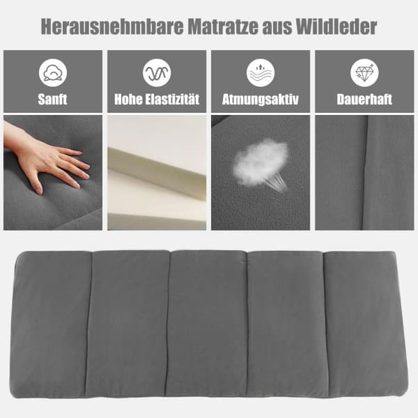 Feltseng sammenklappelig campingseng med madras 185 cm x 65 cm x 41-53 cm grå