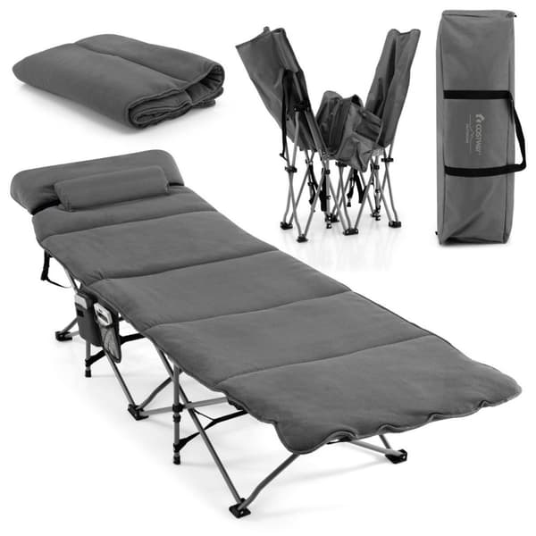 Feltseng sammenklappelig campingseng med madras 185 cm x 65 cm x 41-53 cm grå