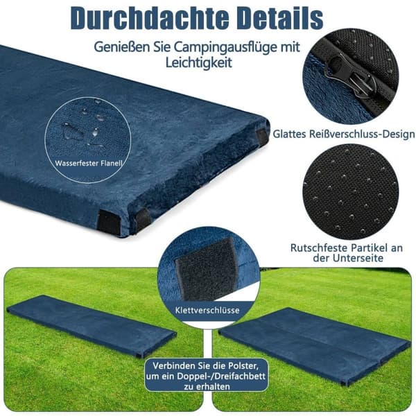 Liggunderlag camping campingmadrass av memory foam 183 x 62,5 x 6,5 cm blå