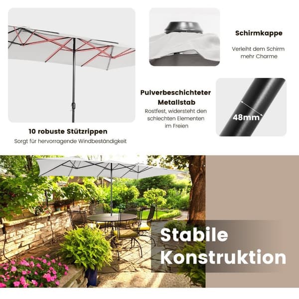 Dubbelparasoll 426 x 265 cm rektangulärt parasoll UV-skydd beige
