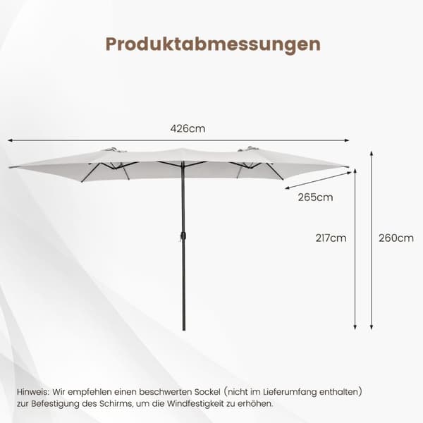 Dubbelparasoll 426 x 265 cm rektangulärt parasoll UV-skydd beige