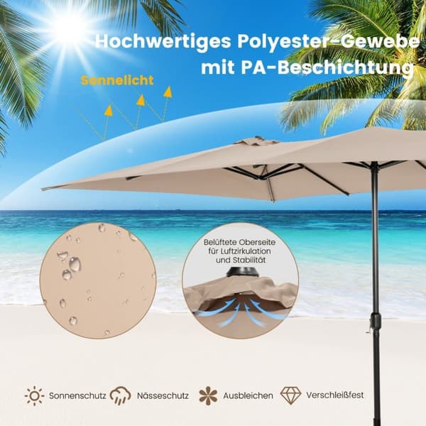 Dubbelparasoll 426 x 265 cm rektangulärt parasoll UV-skydd brun