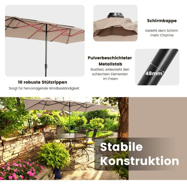 Dubbelparasoll 426 x 265 cm rektangulärt parasoll UV-skydd brun