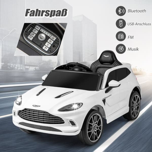 12V Aston Martin DBX børnebil med 2,4G fjernbetjening 1,4-2,5 km/t hvid