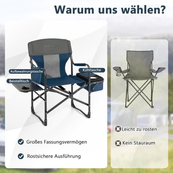 Campingstol med sidebord kjølebag og oppbevaringspose 113 x 56 x 98 cm Blå