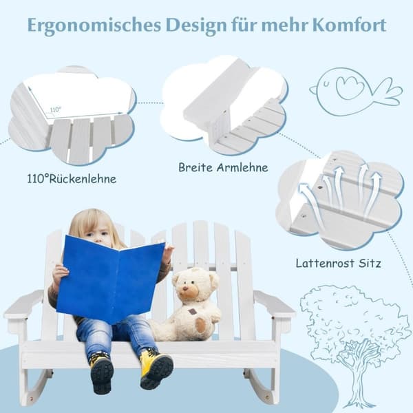 Adirondack gyngestol for barn 2-seters hagestol i tre 99,5 x 70 x 68 cm hvit