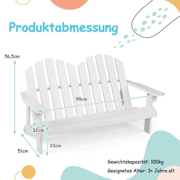 Adirondack stol for barn 2-seter Adirondack stol laget av tre hvit 99 x 51 x 56,5 cm